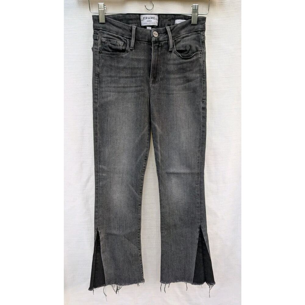 Frame Denim‎ Women's Le Crop Mini Boot Jeans Sz 25 Raw Hem Charcoal Black